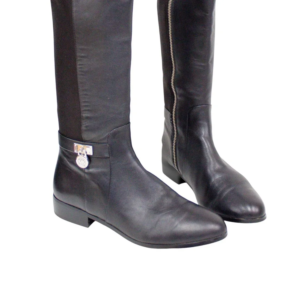 Michael Kors Hamilton Tall Riding Boots Black Leather/Textile Size 7M